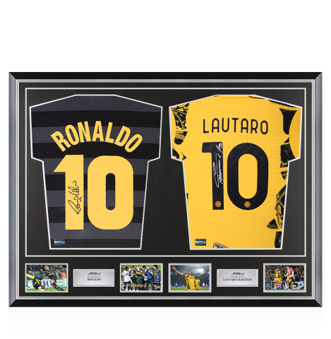 Ronaldo & Lautaro Martinez Signed Internazionale Shirts In Classic Dual Frame