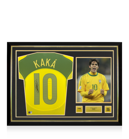 PRE-ORDER Kaka Official FIFA World Cup™ 2010 Back Signed and Hero Framed Brazil 2004 Reissue Home Shirt