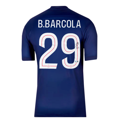 Bradley Barcola Official UEFA Champions League Back Signed Paris Saint-Germain 2025-26 Home Shirt In Deluxe Packaging