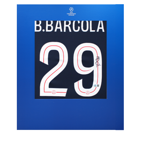 Bradley Barcola Official UEFA Champions League Back Signed Paris Saint-Germain 2025-26 Home Shirt In Deluxe Packaging