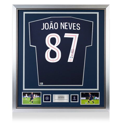 Joao Neves Official UEFA Champions League Back Signed and Framed Paris Saint-Germain 2025-26 Home Shirt