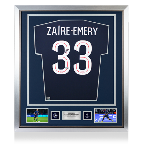 Warren Zaire-Emery Official UEFA Champions League Back Signed and Framed Paris Saint-Germain 2025-26 Home Shirt Warren Zaire-Emery Official UEFA Champions League Back Signed and Framed Paris Saint-Germain 2025-26 Home Shirt