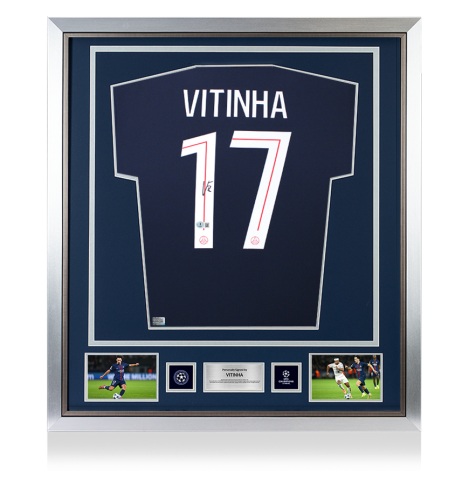 Vitinha Official UEFA Champions League Back Signed and Framed Paris Saint-Germain 2025-26 Home Shirt