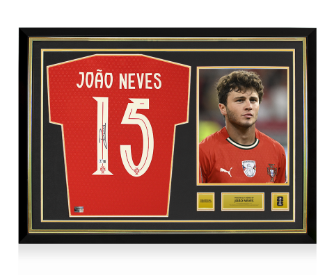 Joao Neves Official 2026 FIFA World Cup™ Back Signed and Hero Framed Portugal 2025 Home Shirt Joao Neves Official 2026 FIFA World Cup™ Back Signed and Hero Framed Portugal 2025 Home Shirt