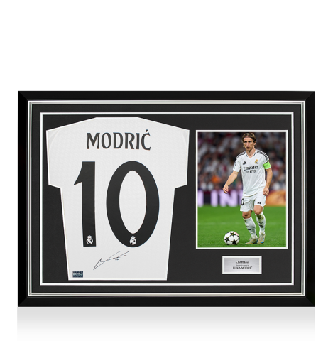 Luka Modric Back Signed Real Madrid 2024-25 Home Shirt In Hero Frame: Option 1 Luka Modric Back Signed Real Madrid 2024-25 Home Shirt In Hero Frame: Option 1
