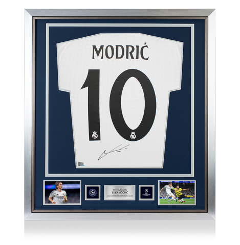 Luka Modric Official UEFA Champions League Back Signed and Framed Real Madrid 2024-25 Home Shirt Luka Modric Official UEFA Champions League Back Signed and Framed Real Madrid 2024-25 Home Shirt