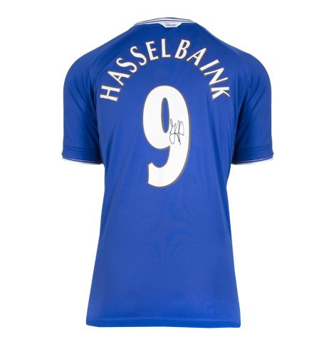 Jimmy Floyd Hasselbaink Back Signed Chelsea 2000 Home Shirt In Deluxe Packaging