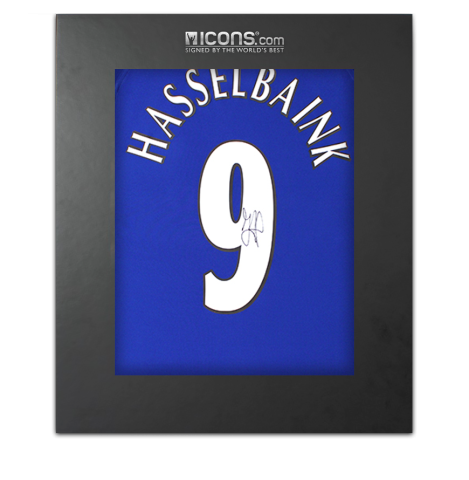 Jimmy Floyd Hasselbaink Back Signed Chelsea 2000 Home Shirt In Deluxe Packaging