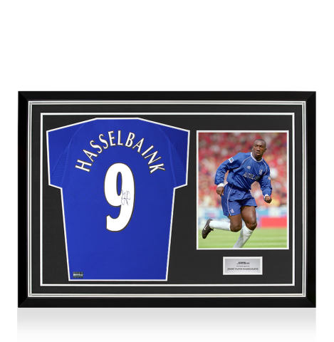 Jimmy Floyd Hasselbaink Back Signed Chelsea 2000 Home Shirt In Hero Frame: Option 1