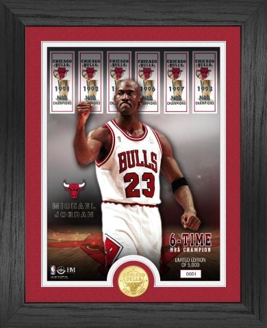 UNSIGNED Michael Jordan Chicago Bulls Six-Time NBA Champ Banners Coin Frame