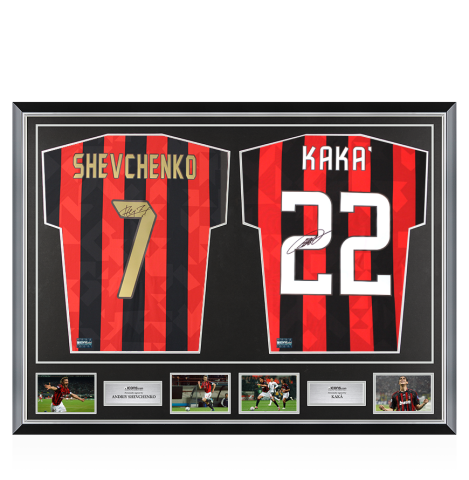 Andriy Shevchenko & Kaka Signed AC Milan Shirts In Classic Dual Frame Andriy Shevchenko & Kaka Signed AC Milan Shirts In Classic Dual Frame