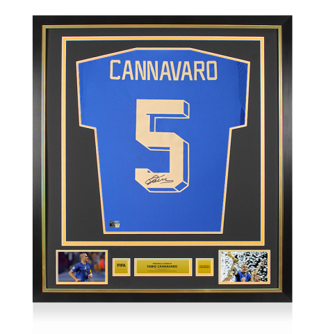 Fabio Cannavaro Official FIFA World Cup™ Back Signed and Framed Italy 2024-25 Home Shirt Fabio Cannavaro Official FIFA World Cup™ Back Signed and Framed Italy 2024-25 Home Shirt