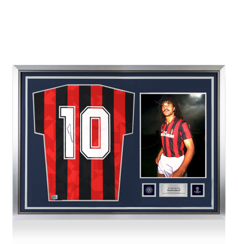Ruud Gullit Official UEFA Champions League Back Signed and Hero Framed AC Milan 1994 Home Shirt Ruud Gullit Official UEFA Champions League Back Signed and Hero Framed AC Milan 1994 Home Shirt