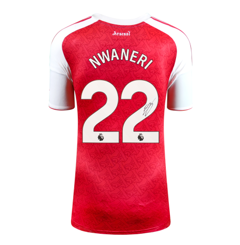 Ethan Nwaneri Back Signed Arsenal 2025-26 Home Shirt In Deluxe Packaging