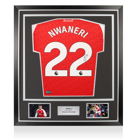 Ethan Nwaneri Back Signed Arsenal 2025-26 Home Shirt In Classic Frame