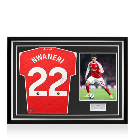 Ethan Nwaneri Back Signed Arsenal 2025-26 Home Shirt In Hero Frame: Option 1