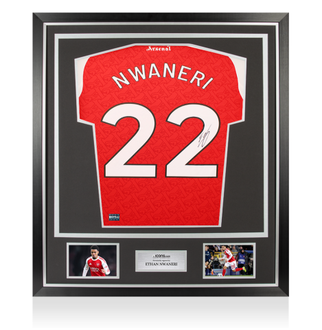 Ethan Nwaneri Back Signed Arsenal 2025-26  Home Shirt with Fan Style Numbers In Classic Frame
