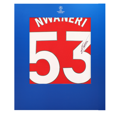 Ethan Nwaneri Official UEFA Champions League Back Signed Arsenal 2024-25 Home Shirt In Deluxe Packaging