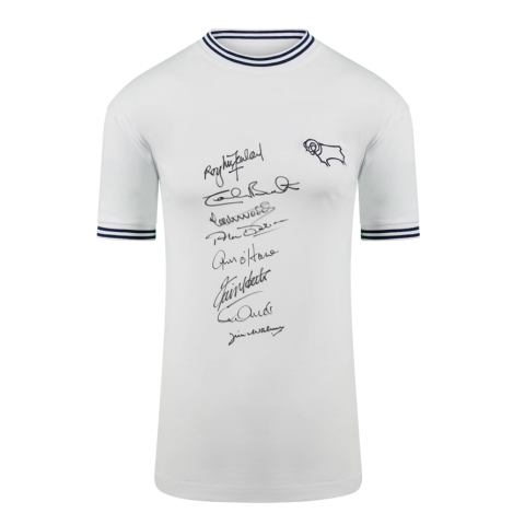Derby County Multi-Signed 1974 Home Shirt - Signed by 8 In Deluxe Packaging