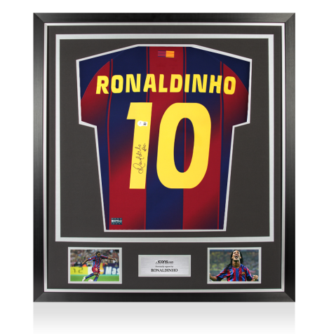 Ronaldinho Back Signed FC Barcelona 2025-26 Home Shirt In Classic Frame