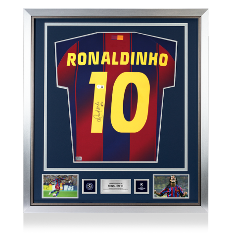 Ronaldinho Official UEFA Champions League Back Signed and Framed FC Barcelona 2025-26 Home Shirt