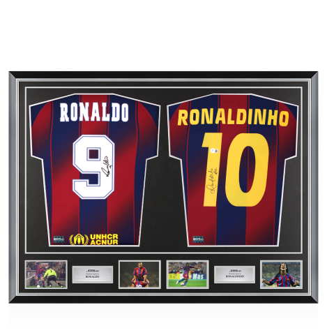 Ronaldo & Ronaldinho Signed Barcelona Shirts In Classic Dual Frame