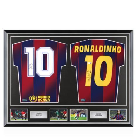 Romario & Ronaldinho Signed Barcelona Shirts In Classic Dual Frame