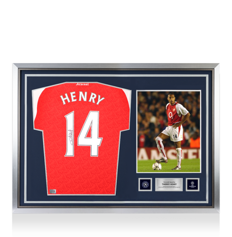 Thierry Henry Official UEFA Champions League Back Signed and Hero Framed Arsenal 2025-26 Home Shirt Thierry Henry Official UEFA Champions League Back Signed and Hero Framed Arsenal 2025-26 Home Shirt