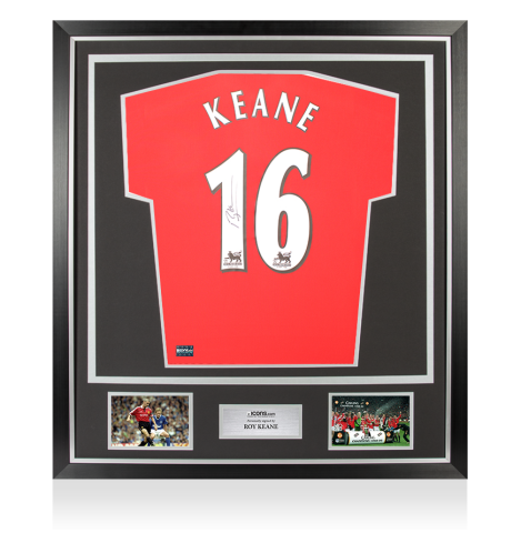 Roy Keane Back Signed Manchester United 1999 Premier League Home Shirt In Classic Frame Roy Keane Back Signed Manchester United 1999 Premier League Home Shirt In Classic Frame