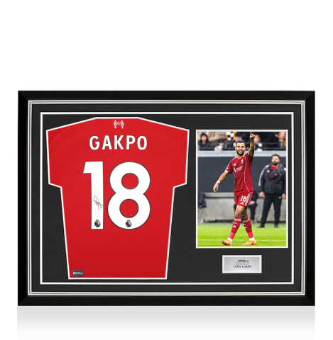 Cody Gakpo Back Signed Liverpool 2025-26 Home Shirt In Hero Frame: Option 1 Cody Gakpo Back Signed Liverpool 2025-26 Home Shirt In Hero Frame: Option 1