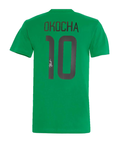 Jay-Jay Okocha Back Autographed Nigeria T-Shirt In Deluxe Packaging