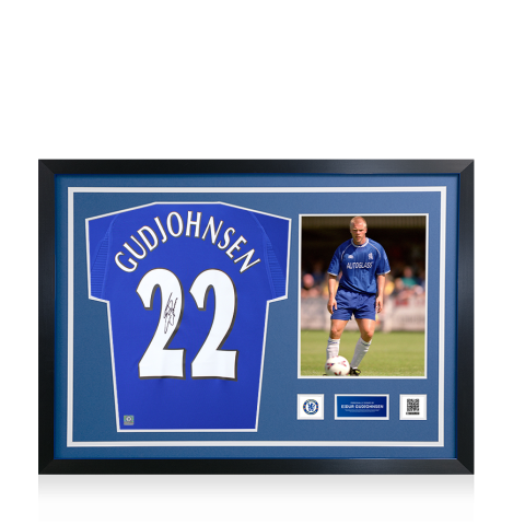 Eidur Gudjohnsen Official Chelsea FC Signed and Framed Chelsea 2000 Home Shirt