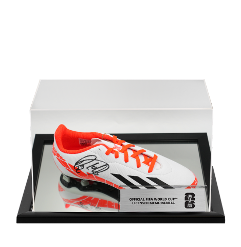 Raphinha Official FIFA World Cup™ Signed Adidas White & Orange Boot In Acrylic Case