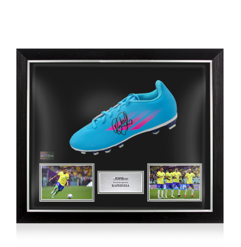 Raphinha Signed Adidas Blue Boot In Bubble Frame: Option 1