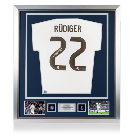 Antonio Rudiger Official UEFA Champions League Back Signed and Framed Real Madrid 2025-26 Home Shirt - Silver Bundle