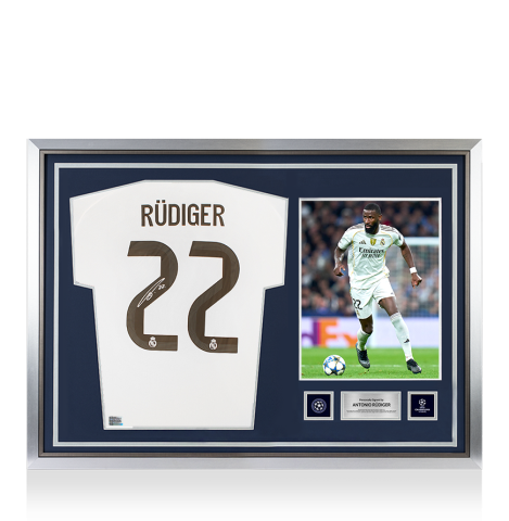 Antonio Rudiger Official UEFA Champions League Back Signed and Hero Framed Real Madrid 2025-26 Home Shirt	
