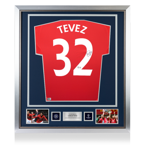 Carlos Tevez Official UEFA Champions League Back Autographed and Framed Authentic Manchester United 2024-25 Home Jersey