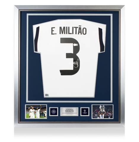 Eder Militao Official UEFA Champions League Back Signed and Framed Real Madrid 2023-24 Home Shirt