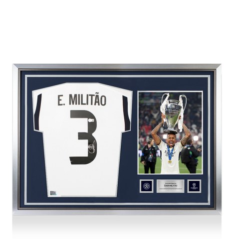 Eder Militao Official UEFA Champions League Back Signed and Hero Framed Real Madrid 2023-24 Home Shirt