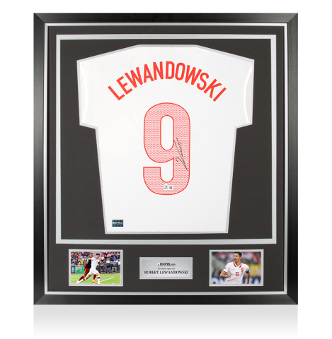 Robert Lewandowski Back Signed Poland 2020-21 Home Shirt In Classic Frame Robert Lewandowski Back Signed Poland 2020-21 Home Shirt In Classic Frame