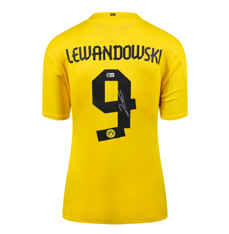 Robert Lewandowski Back Signed Borussia Dortmund 2020-21 Home Shirt In Deluxe Packaging