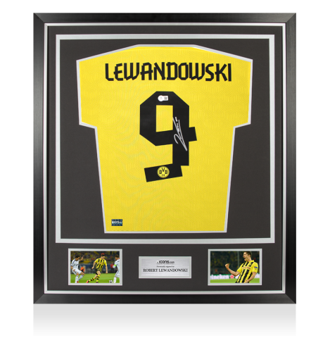 Robert Lewandowski Back Signed Borussia Dortmund 2020-21 Home Shirt In Classic Frame