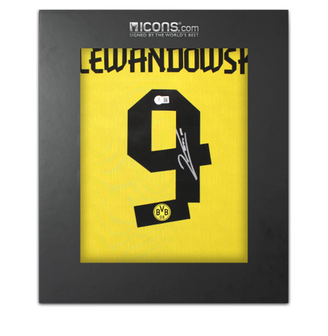 Robert Lewandowski Back Signed Borussia Dortmund 2020-21 Home Shirt In Deluxe Packaging