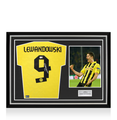 Robert Lewandowski Back Signed Borussia Dortmund 2020-21 Home Shirt In Hero Frame: Option 1