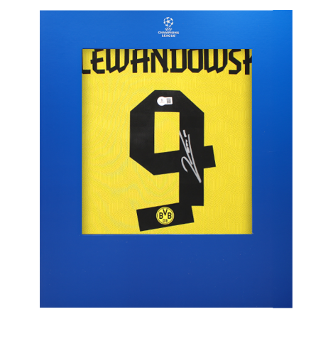 Robert Lewandowski Official UEFA Champions League Back Signed Borussia Dortmund 2020-21 Home Shirt In Deluxe Packaging