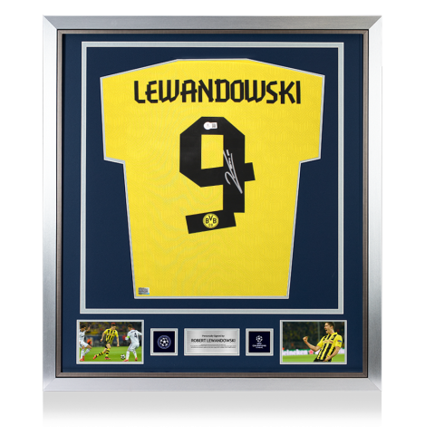 Robert Lewandowski Official UEFA Champions League Back Signed and Framed Borussia Dortmund 2020-21 Home Shirt - Gold Bundle