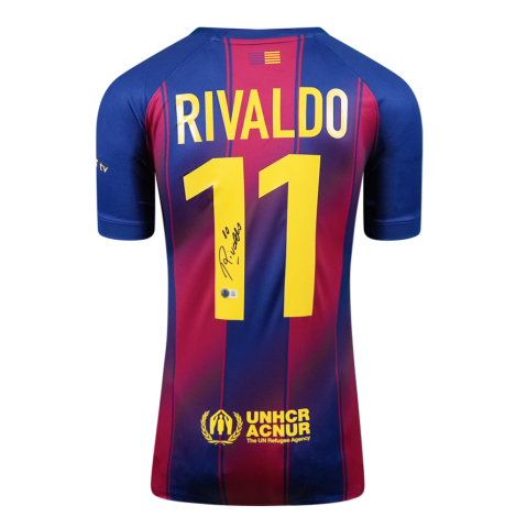 Rivaldo Official UEFA Champions League Back Signed FC Barcelona 2025-26 Home Shirt In Deluxe Packaging