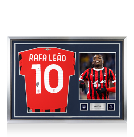 Rafael Leao Official UEFA Champions League Back Signed and Hero Framed AC Milan 2024-25 Home Shirt