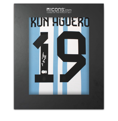 Sergio Aguero Back Signed Argentina 2022-23 Home Shirt In Deluxe Packaging