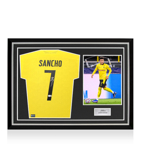 Jadon Sancho Back Signed Borussia Dortmund 2020-21 Home Shirt In Hero Frame: Option 1